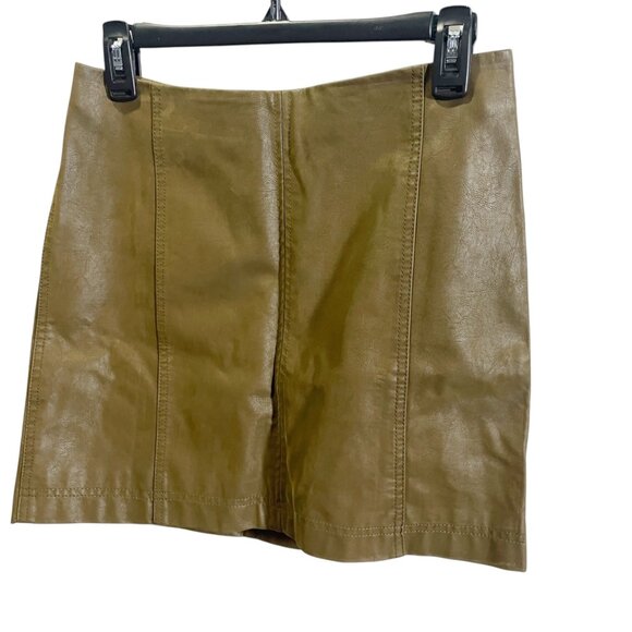 Free People Faux Leather Mini Skirt Size 6 Brown Panel Design - Picture 2 of 5